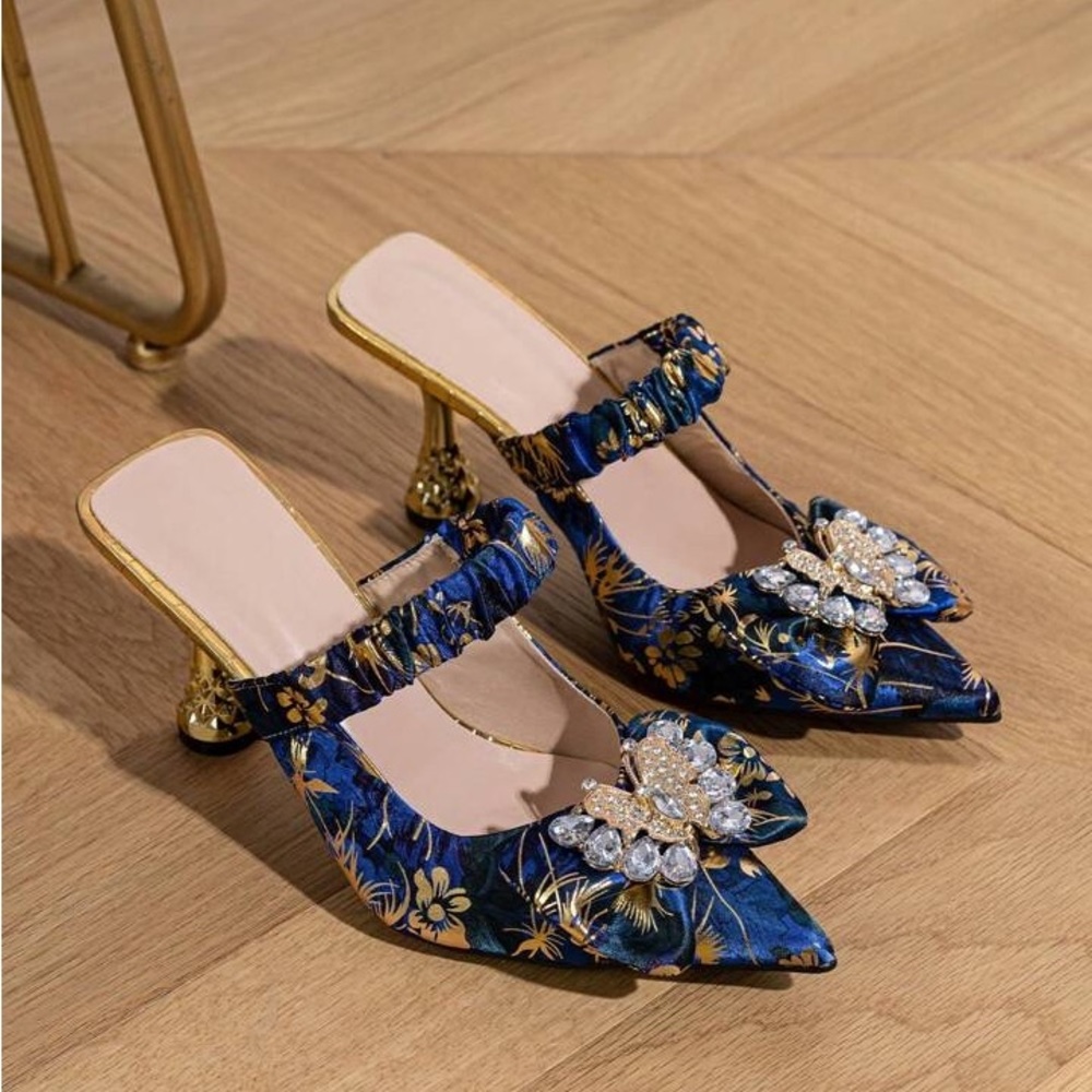 Royal Blue Decorative Mule Heels - Picture 6 of 8